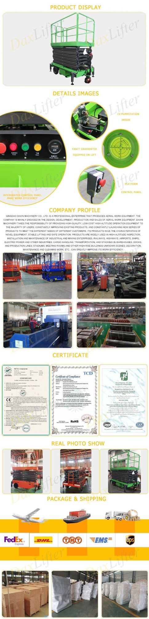 China Daxlifter Brand 6-18m 500kg High-Altitude Work Platforms