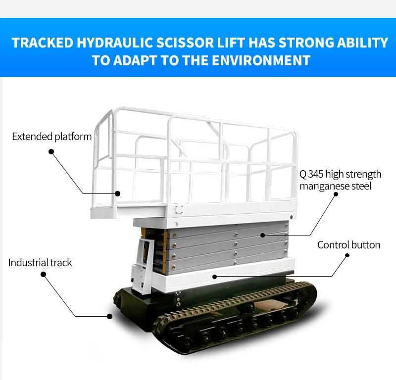 14m Outdoor Electric Aerial Lift Platform Crawler Track Scissor Lift