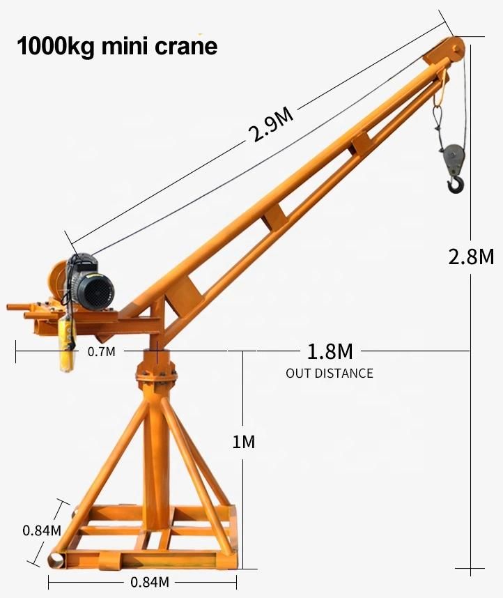 Indoor Warehouse Lifting Hoist Mini Electric Construction Crane 500kg 1000kg