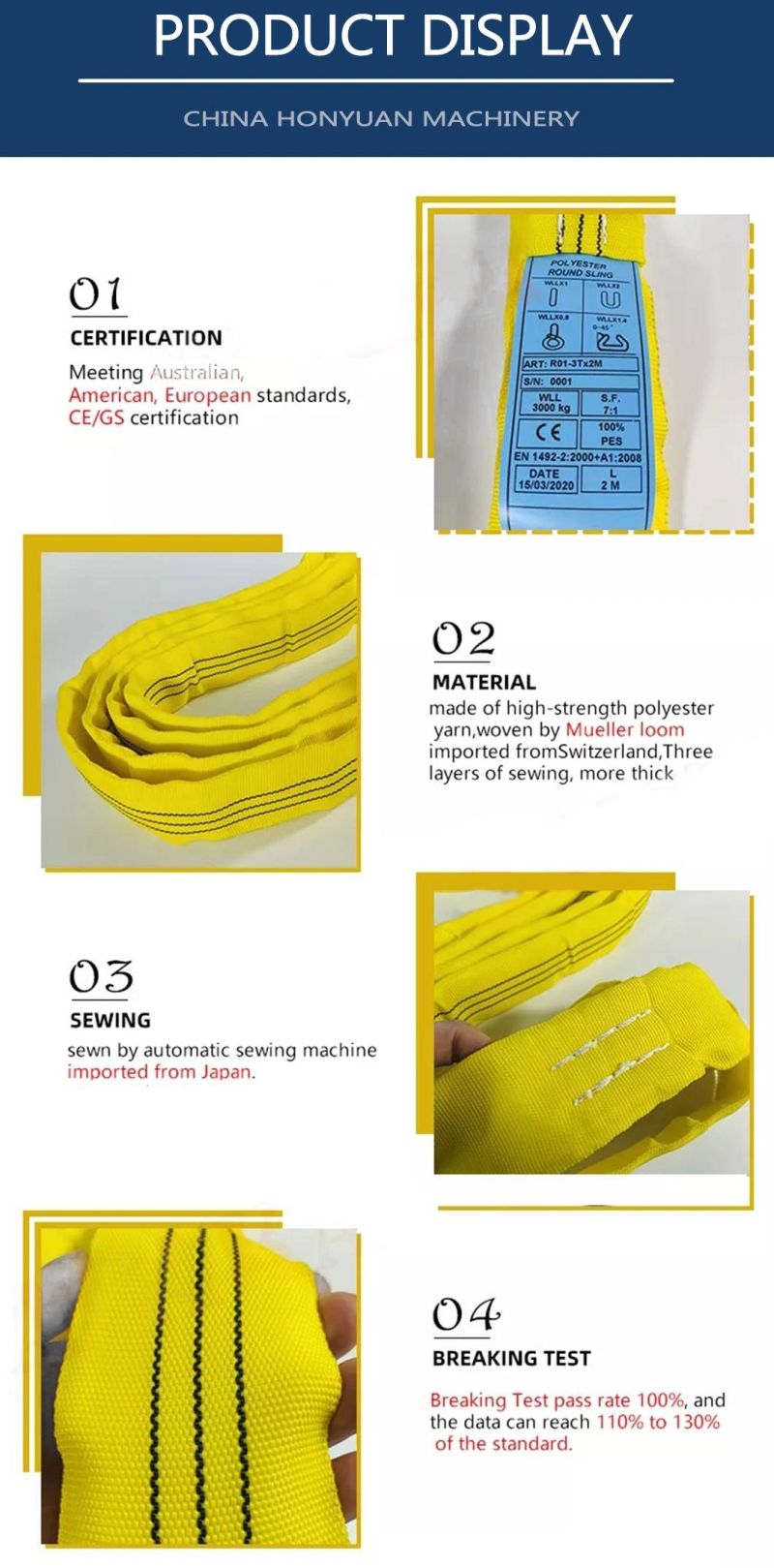 2t/3t/4t Polyester Endless Round Tested Lifting Sling