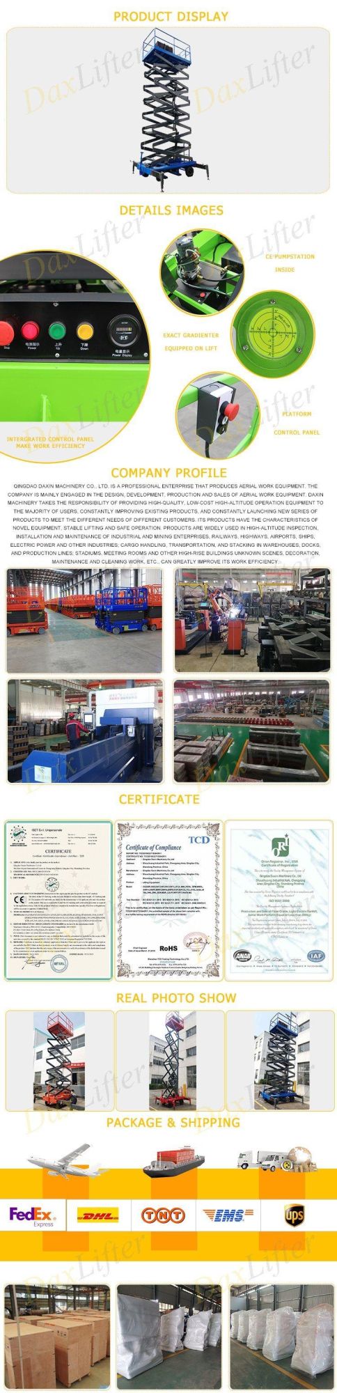 China Daxlifter Brand 4-18m 500kg Top Scissor Lift Manufacturers