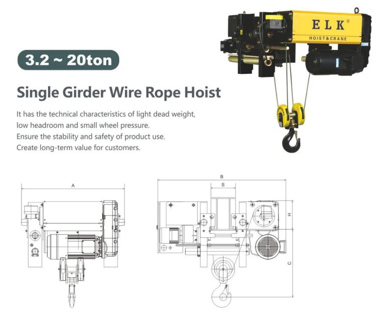 Industrial 30ton Electric Cable Hoist with Trolley for Factory