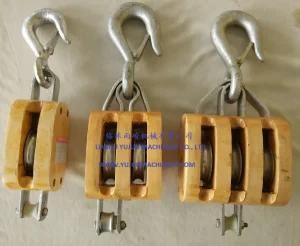 Us Type Wooden Triple Sheave Snatch Block with Hook