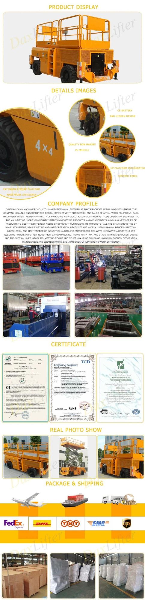 CE Approval Superior Quality Solid Structure Self-Propelled Scissor Man Lift
