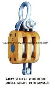 Us Type Wooden Double Sheave Pulley Block with Shackle