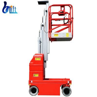 Max Platform Height 6m 7.5m Single Mast Aluminum Self Propelled Hydraulic Lifter with Workshop Crane