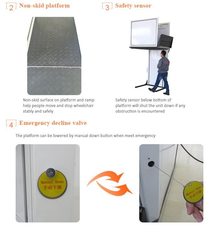 4m Hydraulic Vertical Electric Wheelchair Lifts for Elder or Wheelchair Users