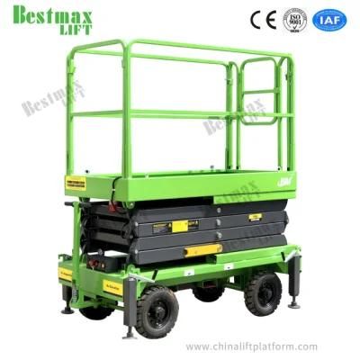 Four Wheels Manual Pushing Scissor Lift with 9m Platform Height and 500kg Loading Capacity