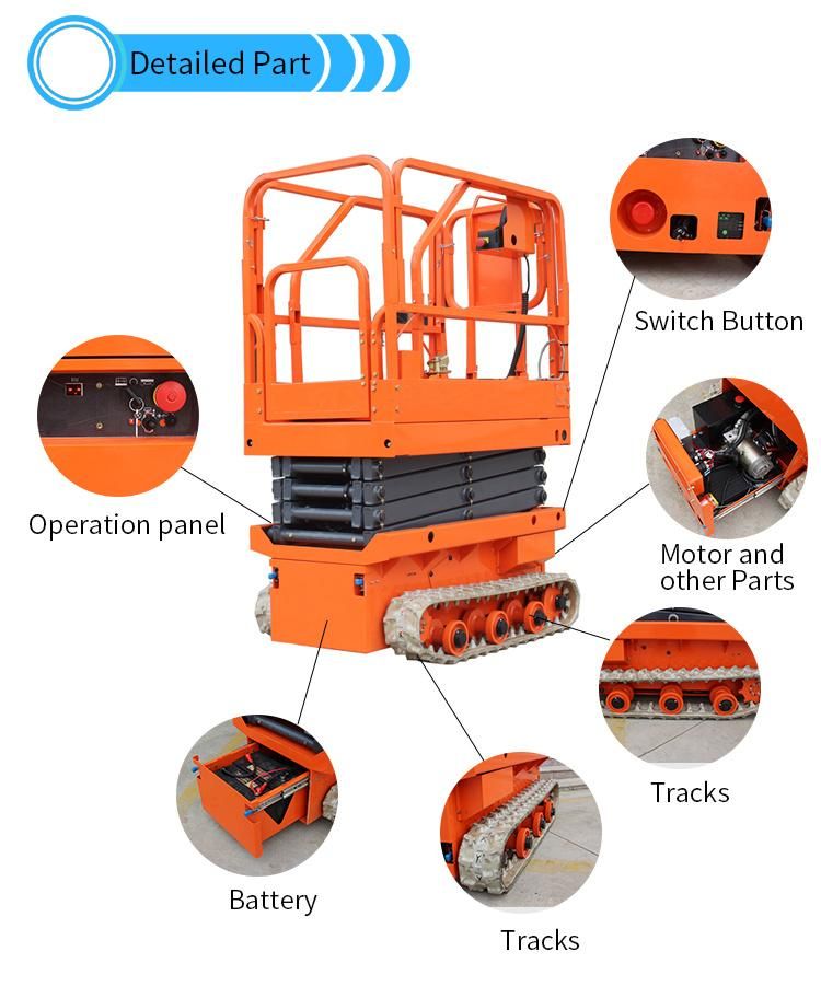 Juxin Mini Hydraulic Electric Tracked Self Propelled Crawler Scissor Lift Battery Powered