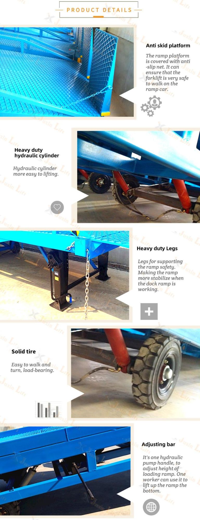 Forklift Truck Container Mobile Loading Yard Ramp with Adjustable Height Legs