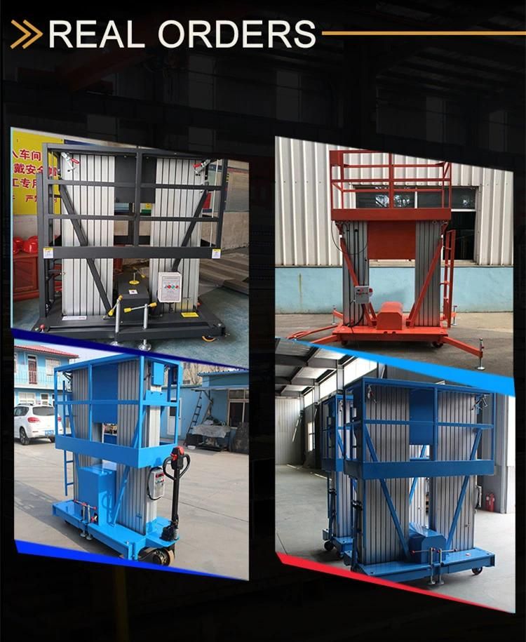 6 M-12 M Load 200 Kg High Aerial Work Platform Electric Driving Aluminum Dual Mast Ladder Lift