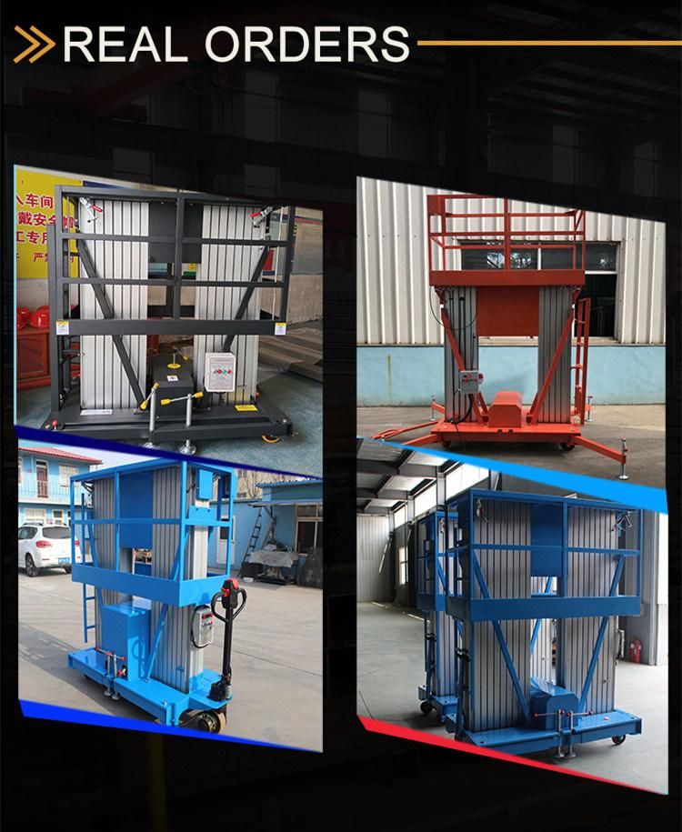 Platform Height 6m-12m Electric Battery Propelled Aluminum Dual Mast Industrial Lifting Hydrolic Lifter