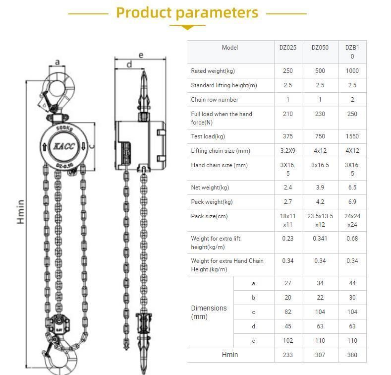 Manual Aluminum Mini Lifting Equipment Chain Block Capacity 500kg