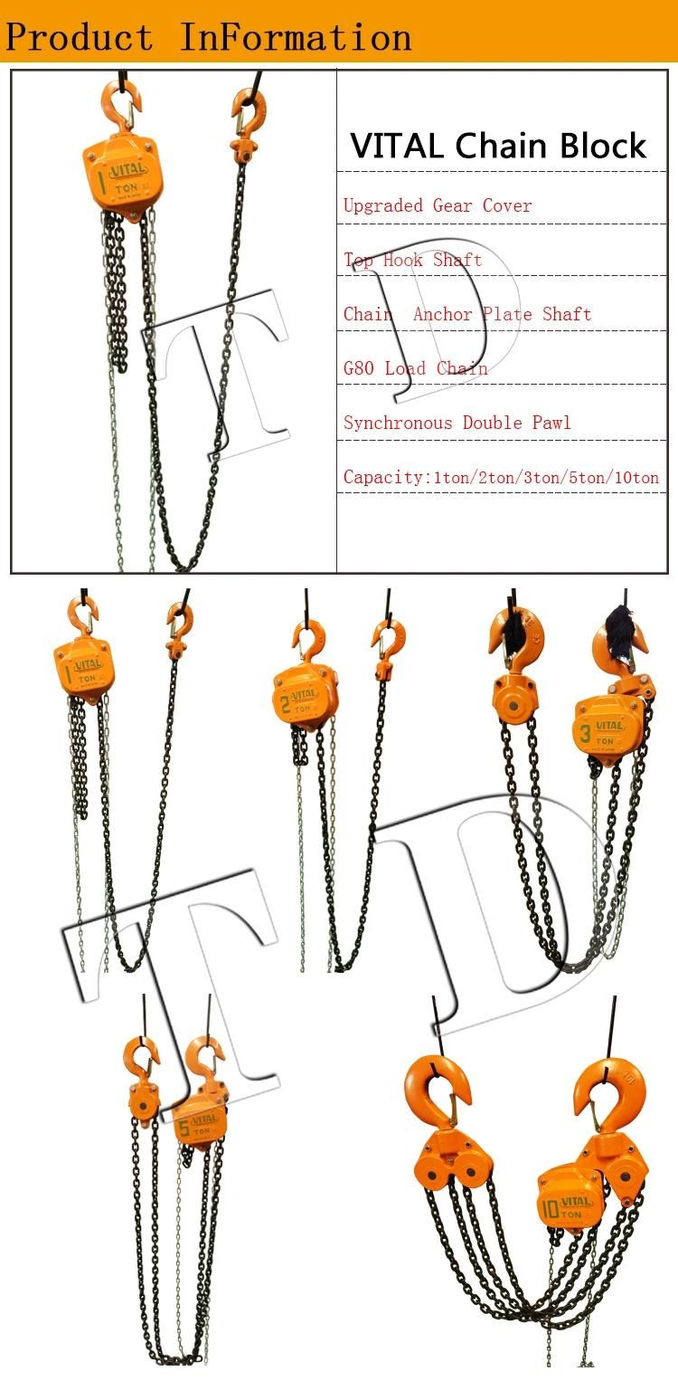 Manual 2ton 3meters Vital Chain Hoist Chain Block Top Quality G80 Load Chain
