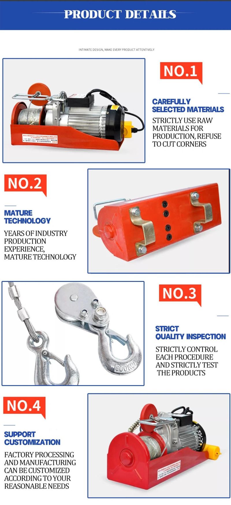 Txk Factory 1000kg Electrical Electric Chain Hoist for Overhead Bridge Crane