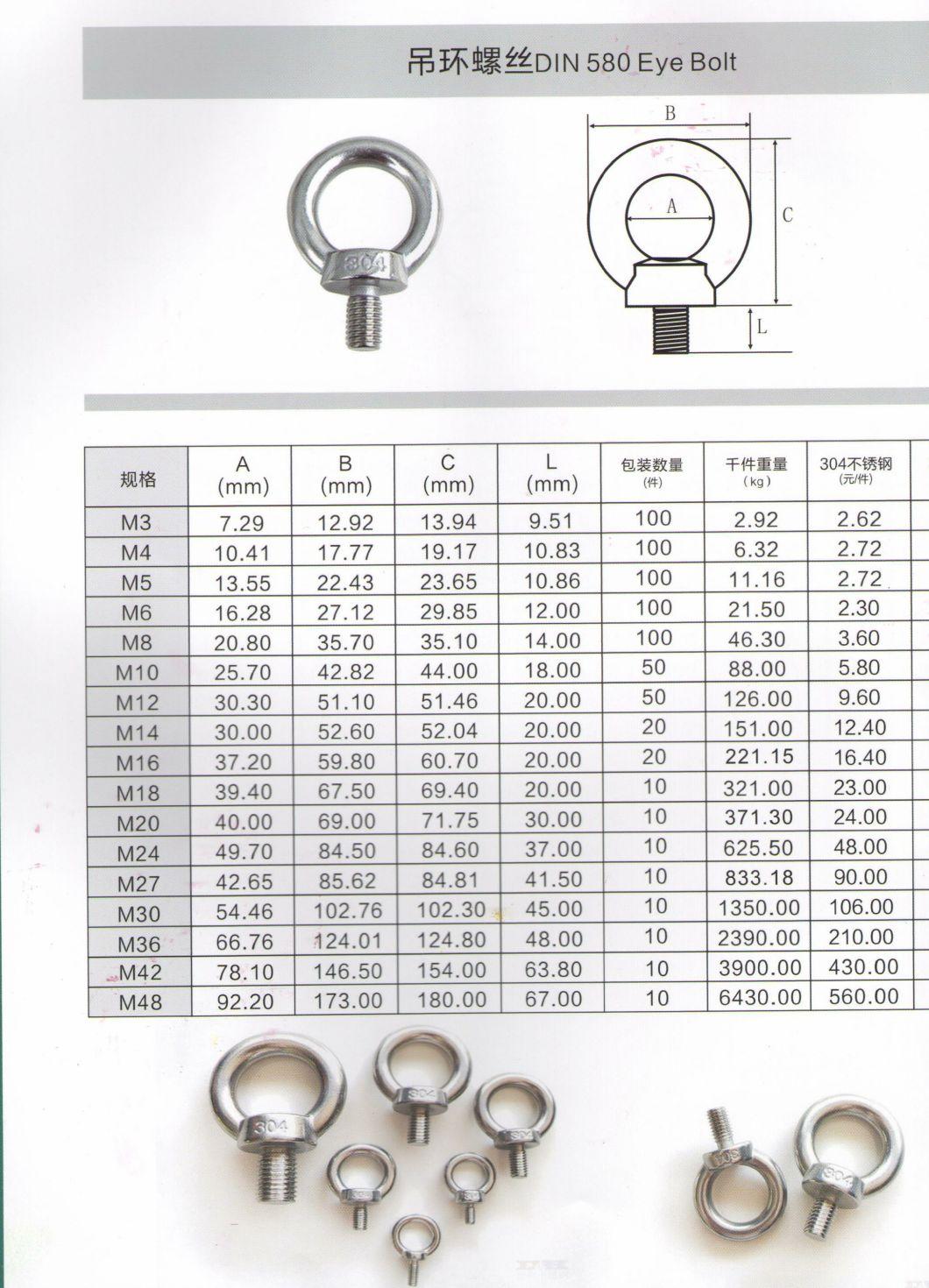 Rigging DIN580 Lifting Steel Carbon Lifting Eye Bolt