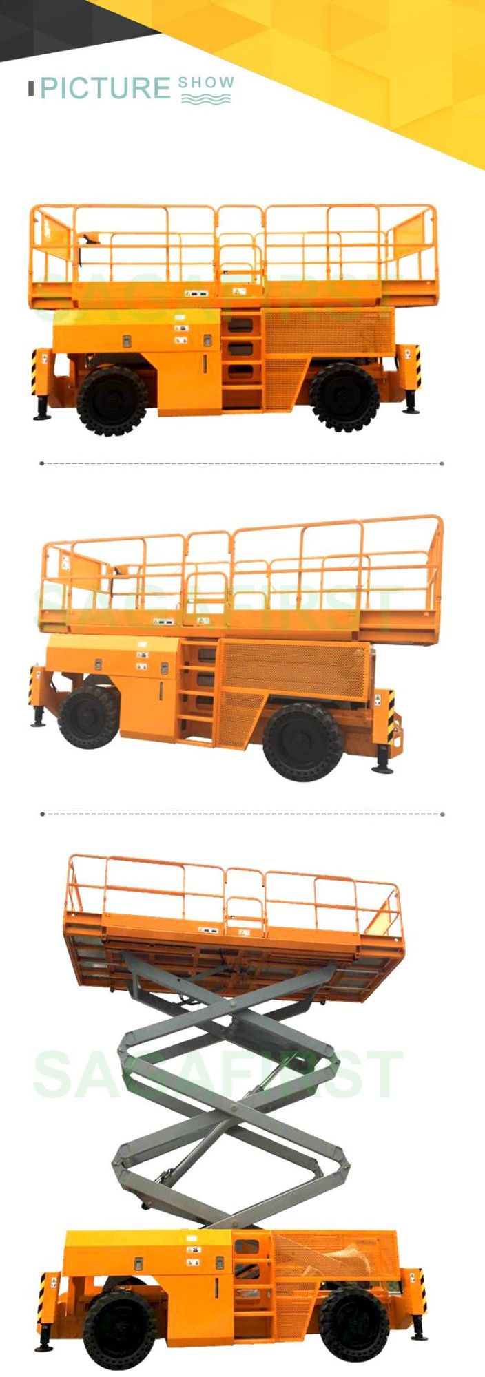 10m 1000kg Powerful Rough Terrain Diesel Scissor Lift for Construction