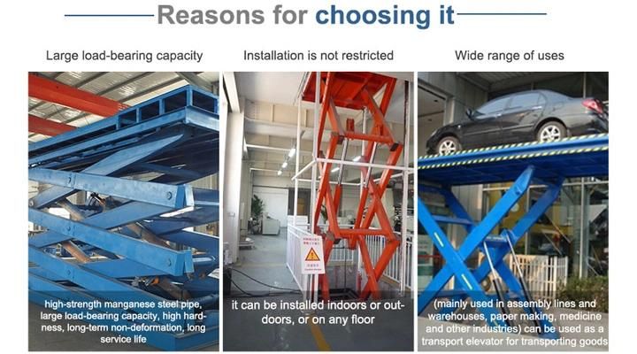 OEM Warehouse Hydraulic Vertical Stationary Scissor Goods Lift with Foldable Guardrail