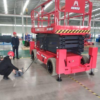 En280 ISO9001 Approved Man Lift Upright Scissor Lift with Full Size off-Road Track Workable in Muddy Worksite