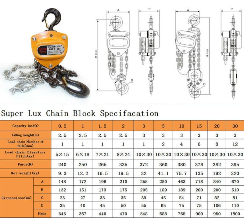 1 Ton 2 Ton Chain Hoist 3 Ton 5 Ton Hand Chain Block with Ball Bearing