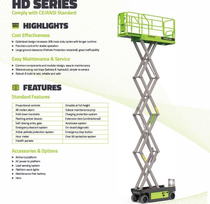 Zoomlion Brand 10-12m Scissor Lifts Zs1012HD