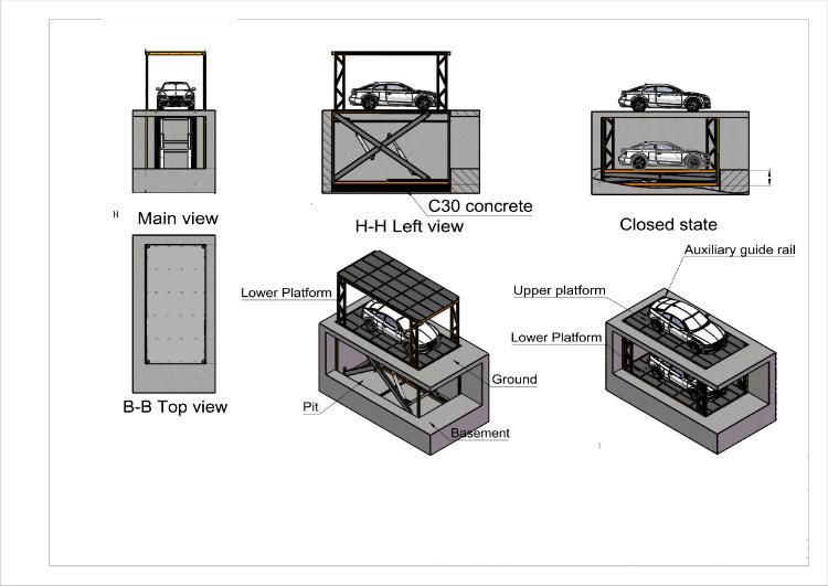 Car Parking Lift 2-Layer, Underground Garage, Villa Home Use