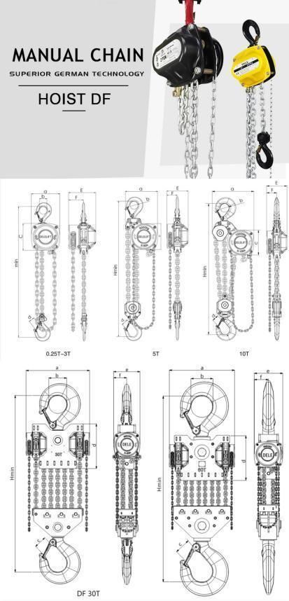 Manual Chain Hoist 1t Hand Chain Hoist Durable Chain Block Model Df-1tb