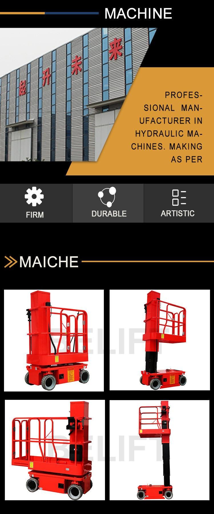 3.6m-4.8m Lifting Height Electric Power Driven Telescoping Self Propelled Vertical Mast Lift Hoist