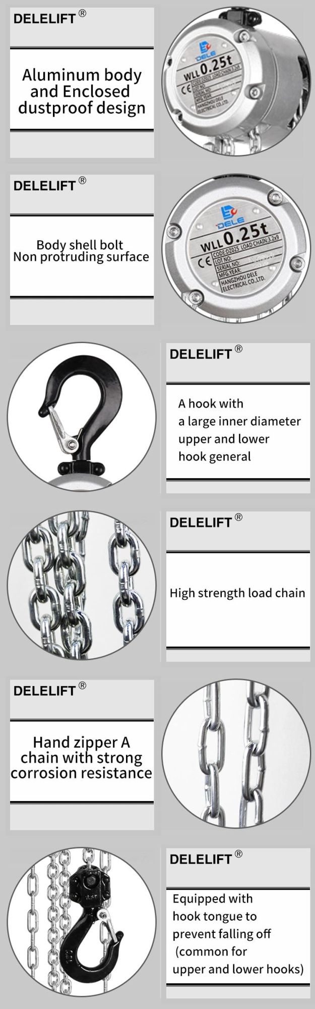 0.5t Mini Aluminum Alloy Chain Hoist Hand Manual Chain Hoist
