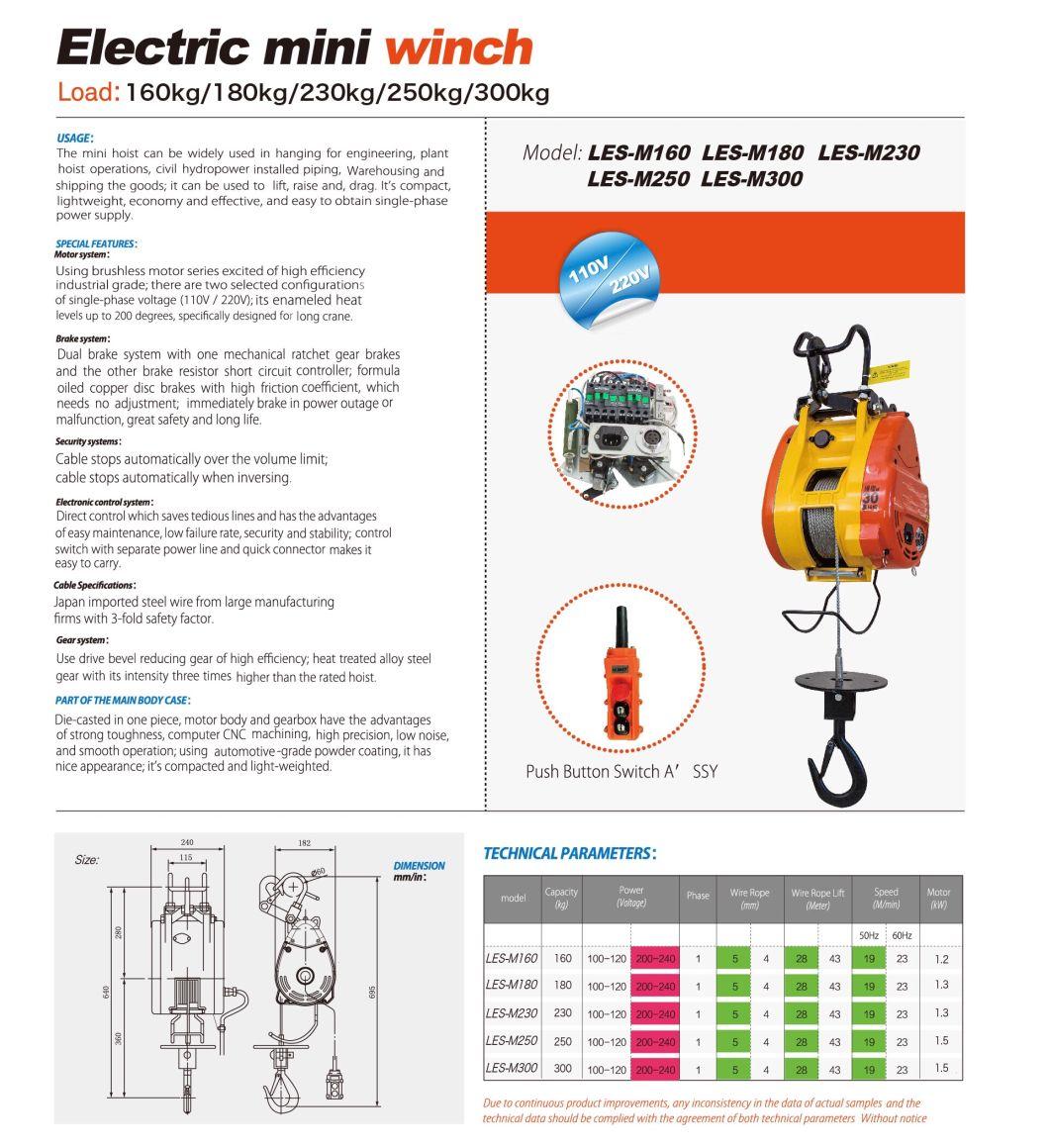 300kg*30m Mini Electric Cable Hoist Winch