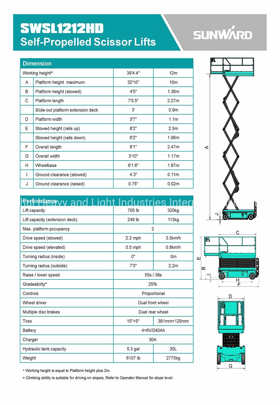 Sunward Single Mast Portable Aerial Lift Table Aluminium Work Platform Swsl1212HD