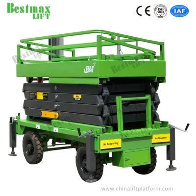 Four Wheels Manual Pushing Scissor Lift with 16m Platform Height and 300kg Loading Capacity