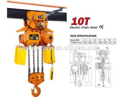 Heavy Duty Ten Tons 3m Electric Hoist with Electric Trolley