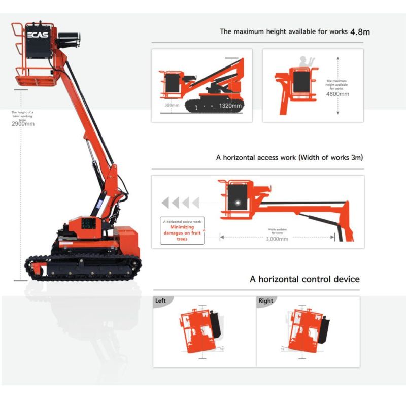 Ecas-100K Table-Typed Motorized Scissor AC Motor Cargo Table Boom Lift for Harvest Orchard Picking Fruit Harvesting Machine