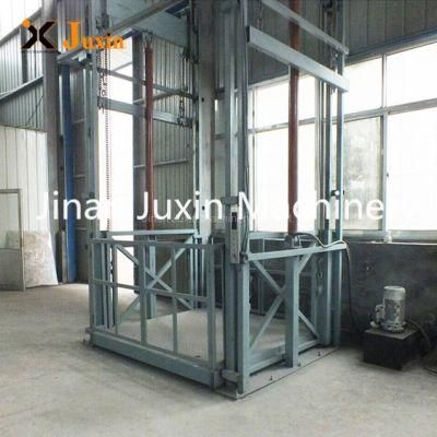 Juxin Electric Guide Rail Lift Platform Vertical Goods Lift Warehouse Hydraulic Cargo Elevator Lift for Sale