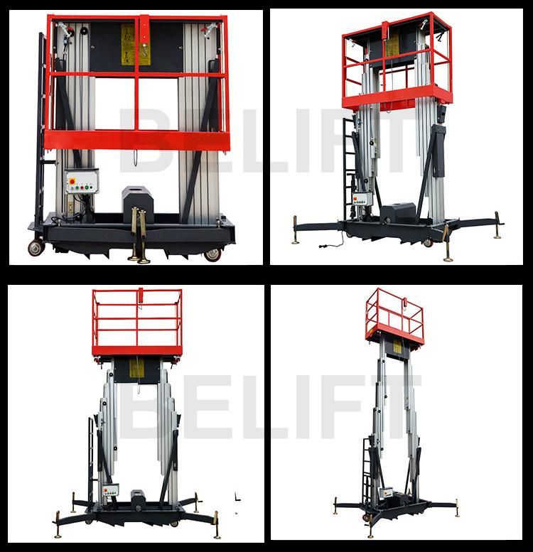 V 200kg Weight Dual Masts Aluminum Aerial Work Platform Hydrolic Lift