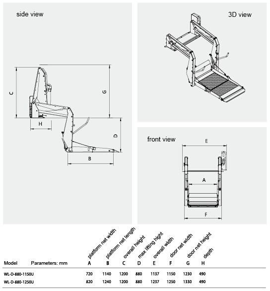 Ce Certified Wheelchair Lift for Van and Minibus Model Dn-880u-1150