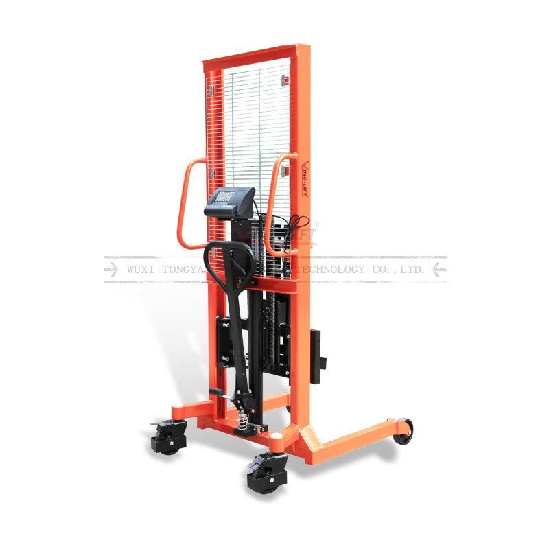 Lifting Height 1500mm Eagle-Grip Hydraulic Drum Stacker with Weighting Scale