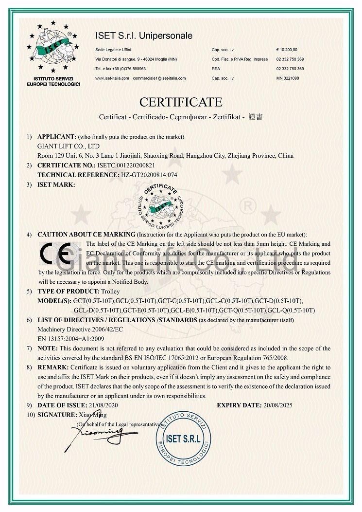 Giant Gcl Type Adjustable Width Hand -Pulled Beam Trolley 1-10ton Beam Trolley High Quality (GCL)