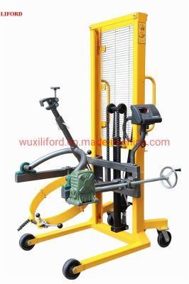 450kg Capacity Manual Hydraulic Oil Drum Lift Stacker with Weighing Scale
