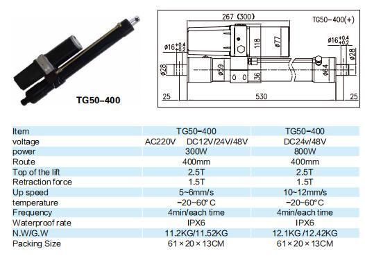 Tg50-180 Type Lifting Platform Push Rod Lifting Device DC Hydraulic Push Rod Micro