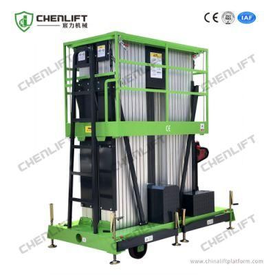 14m Motorized Quadruple Mast Manual Pushing Vertical Lift