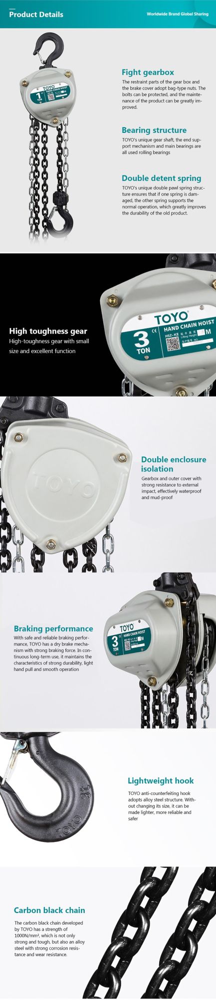 Chinese Factory 1t 2t 3t 5t 10 Ton Toyo Kii Vd Manual Chain Hoist Hand Chain Pulley Block