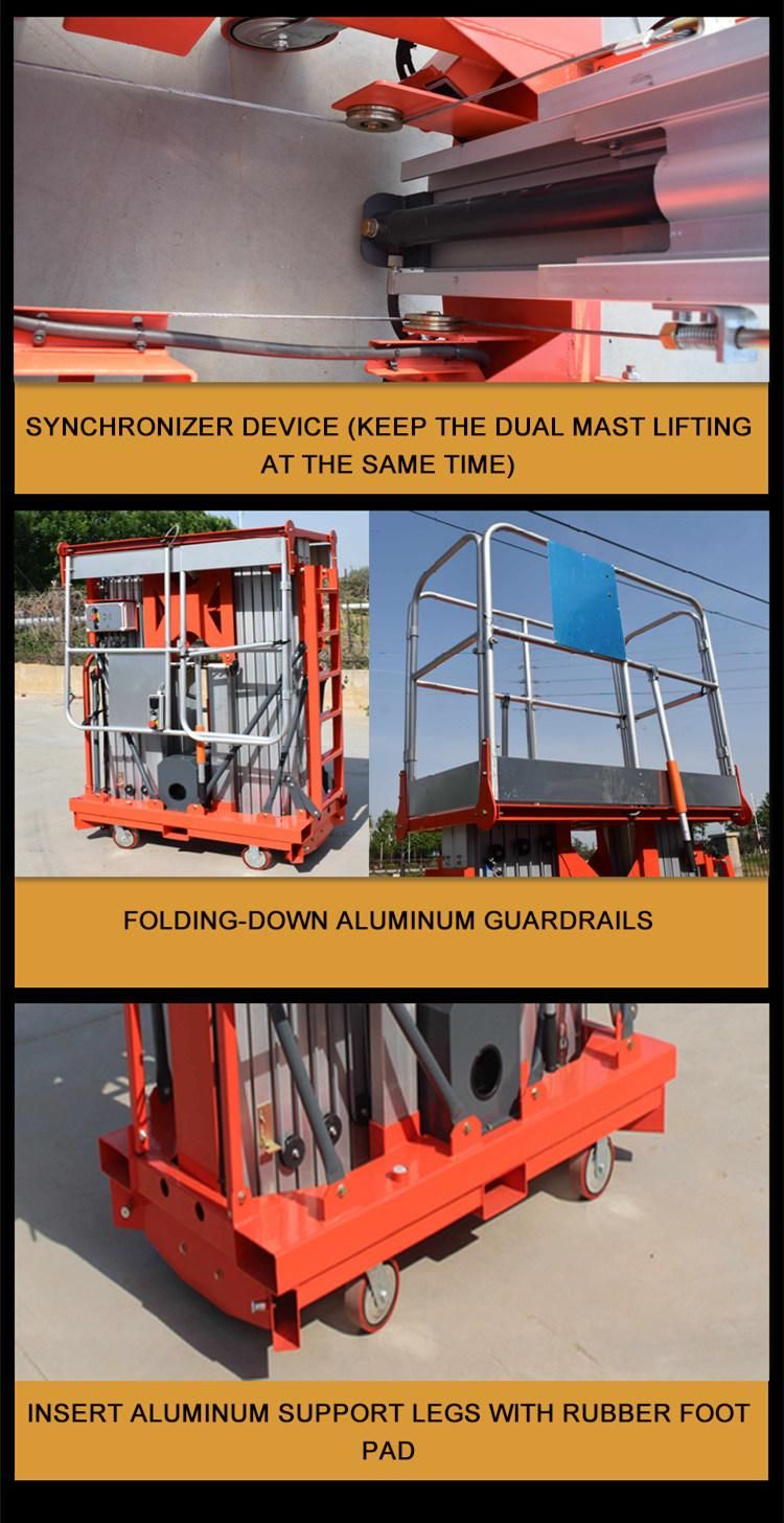 Loading Capacity 150-300 Kg High End Dual Mast Aluminum Alloy Two Persons Sky Lift