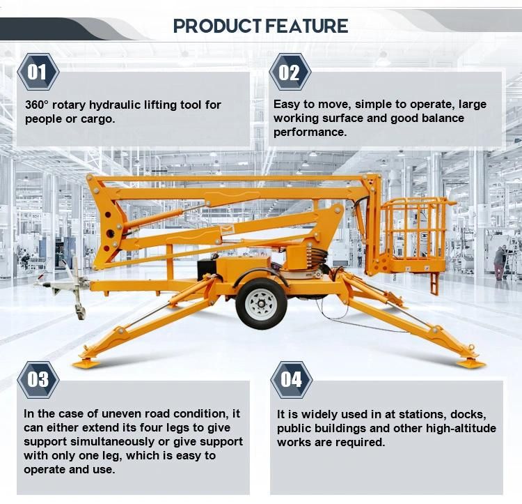 Free Parts Morn Package Size 5.4*1.6*1.9m Manual Cherry Picker Boom Lift Trailer