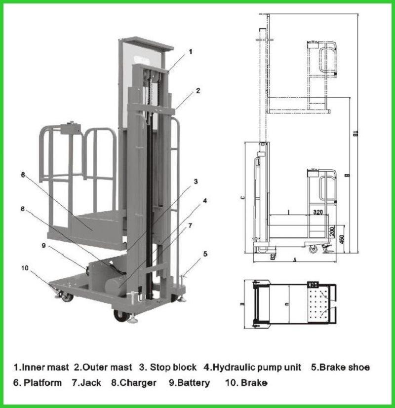 200kg Load Capacity Semi Electric Order Picker with 6.1m Machine Height