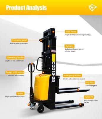Shanding Load 1-2 Ton 1.6-3 Meters High Stackers Electric Pallet Stacker