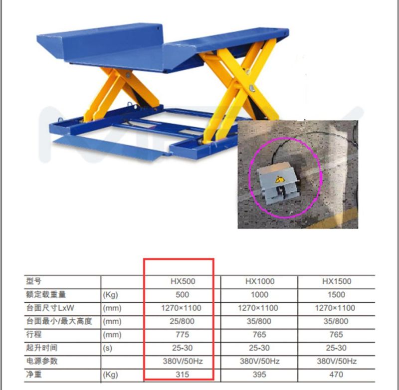 500-1500kg Super Low Electric Hydraulic Scissor Lift Table Hx1500