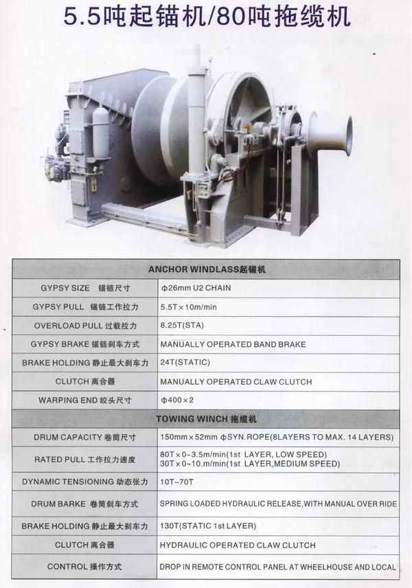 Marine Hydraulic One Drum Towing Winch Diesel Engine Double Power Driven Marine Winch