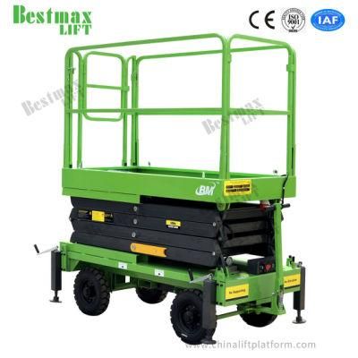 Four Wheels Manual Pushing Scissor Lift with 7.5m Platform Height and 500kg Loading Capacity
